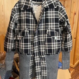 Plaid Black and Gray Quilted Women's Jacket